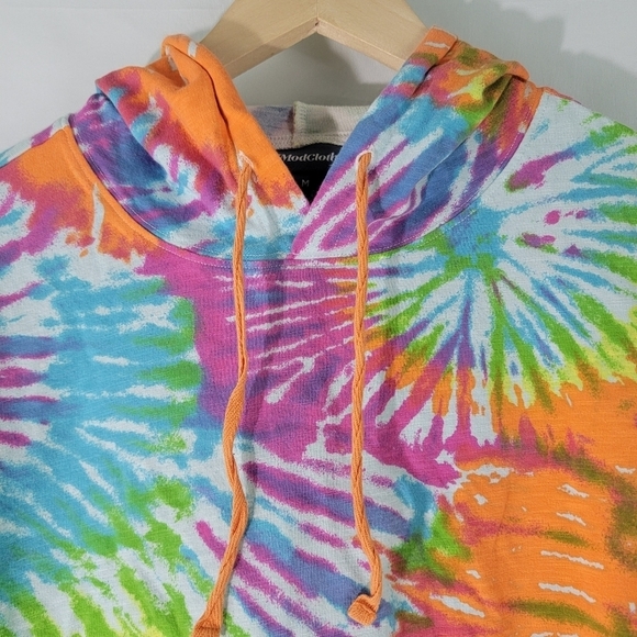 Modcloth Day Tripper Tye Die Hooded Sweatshirt Unisex Sz M Longsleeve Drawstring - Picture 3 of 12